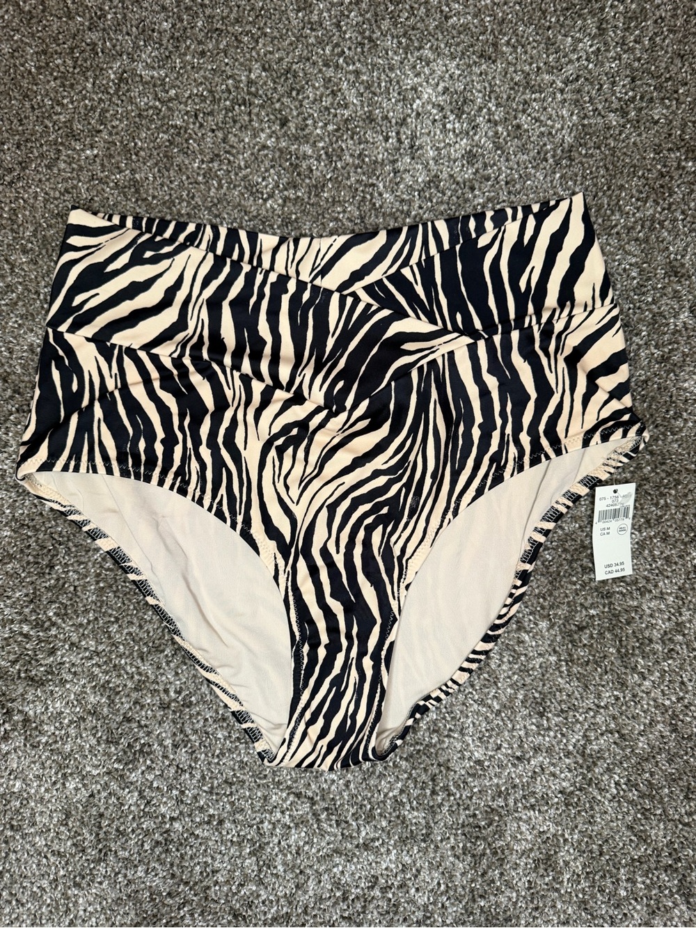 High-Waist Zebra Print Bikini Bottoms - Black & Cream